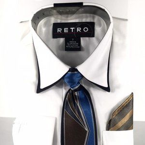 Retro Modern Dresswear Boys White Dress Shirt Double Collar White and Black